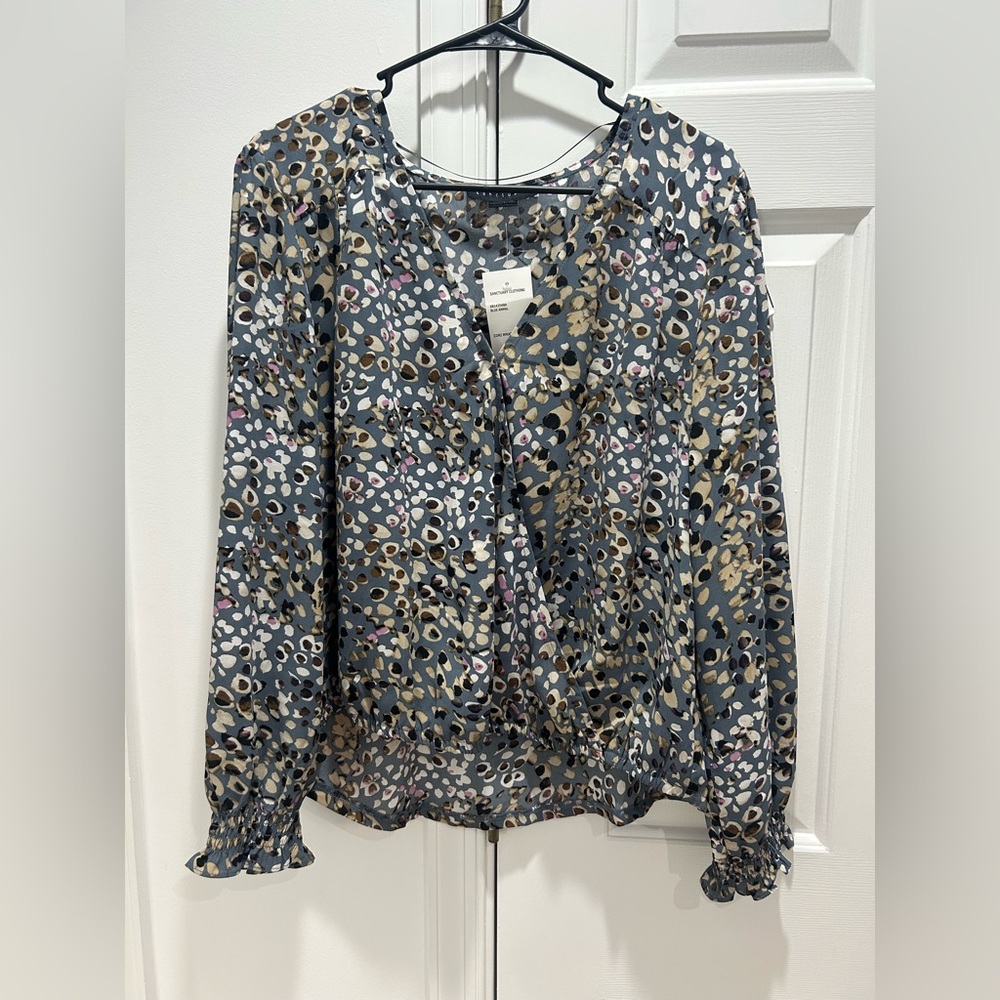 Sanctuary Grey Multi Printed Long-Sleeve Blouse